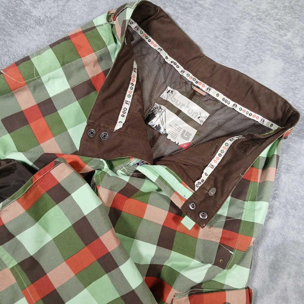 Burton Stow Cargo Snowboard Pants Women's M Green Brown Plaid Outerwear